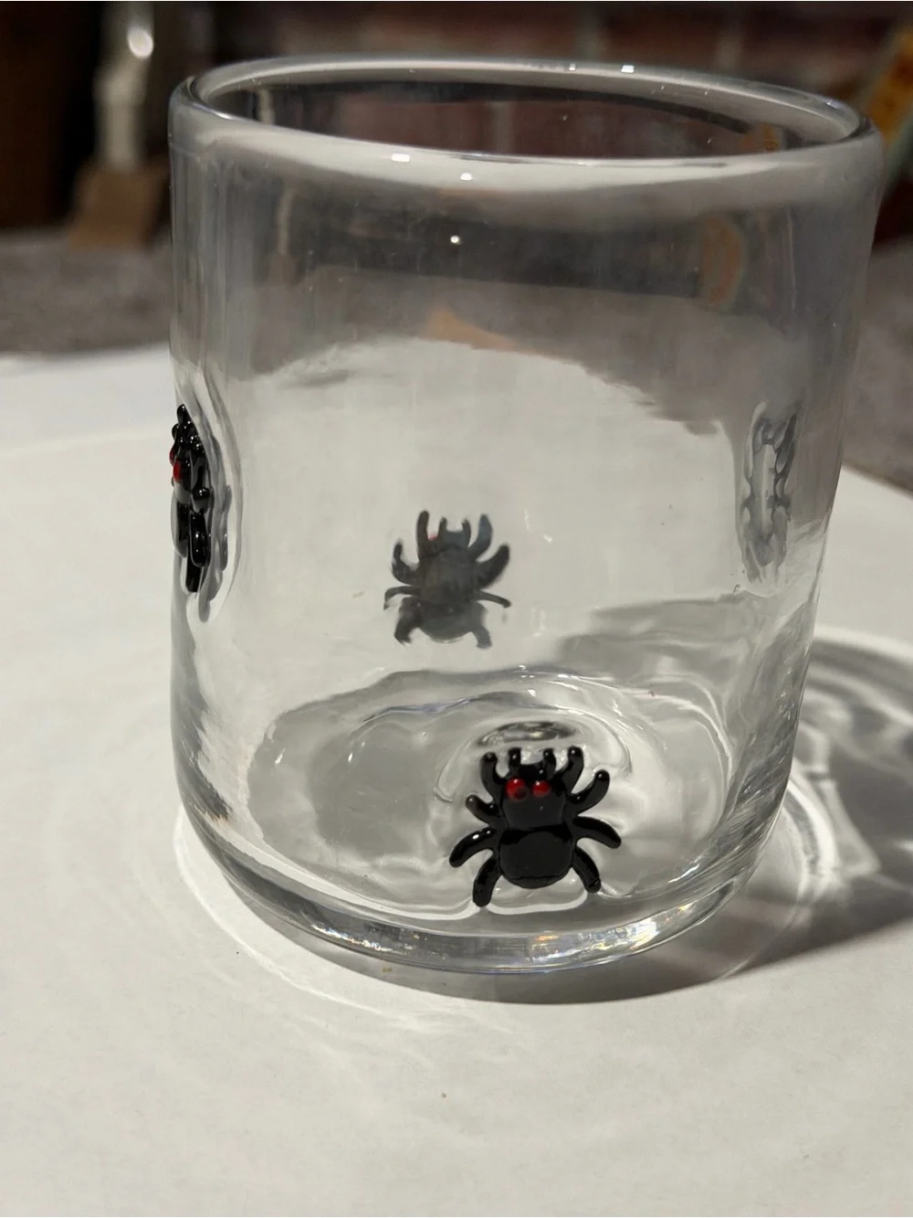Anthropologie Clear Spider Accent Glass Tumbler - Black Spiders